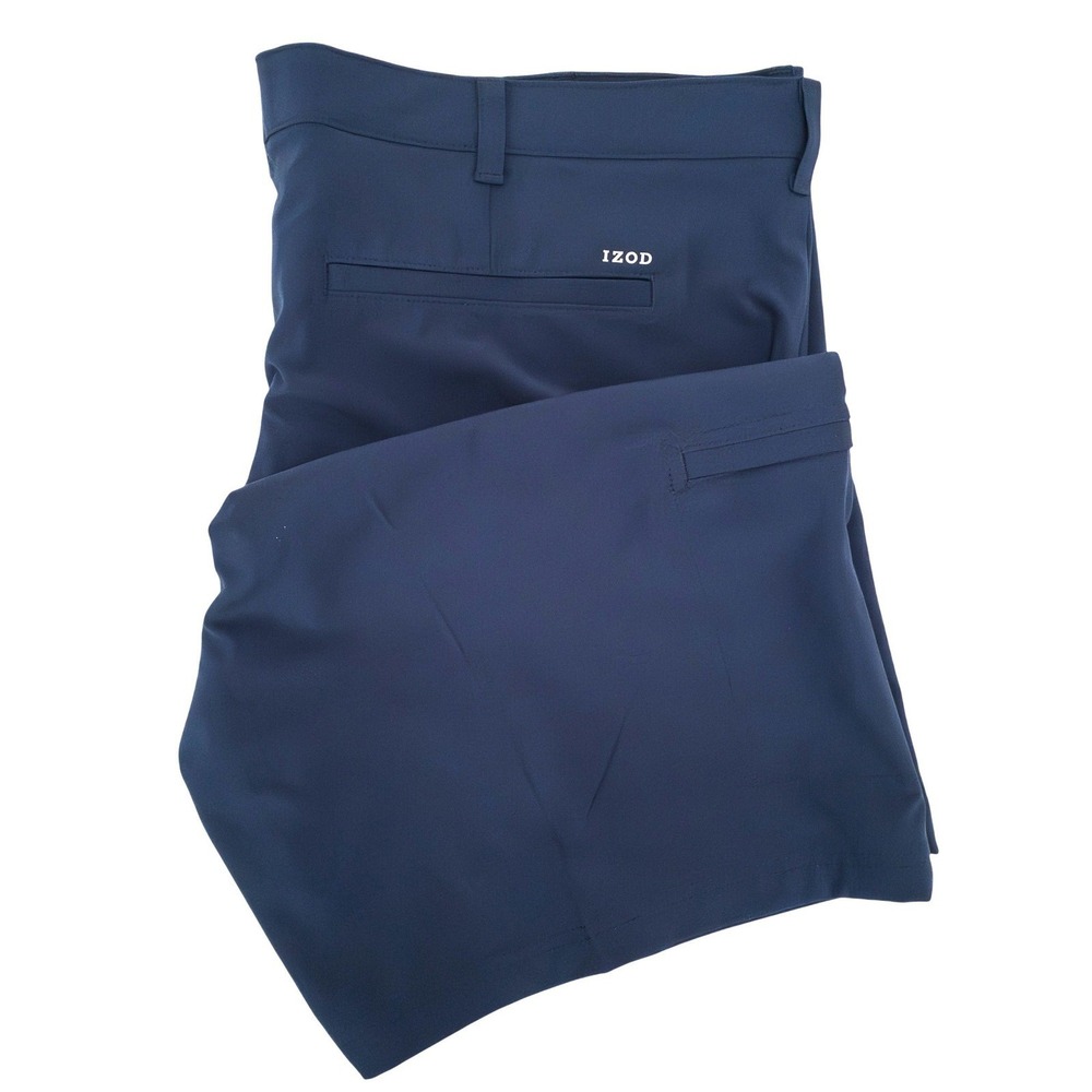IZOD‎ Golf Shorts Mens 44 Peacoat Navy Solid Polyester Stretch Zippered Pockets